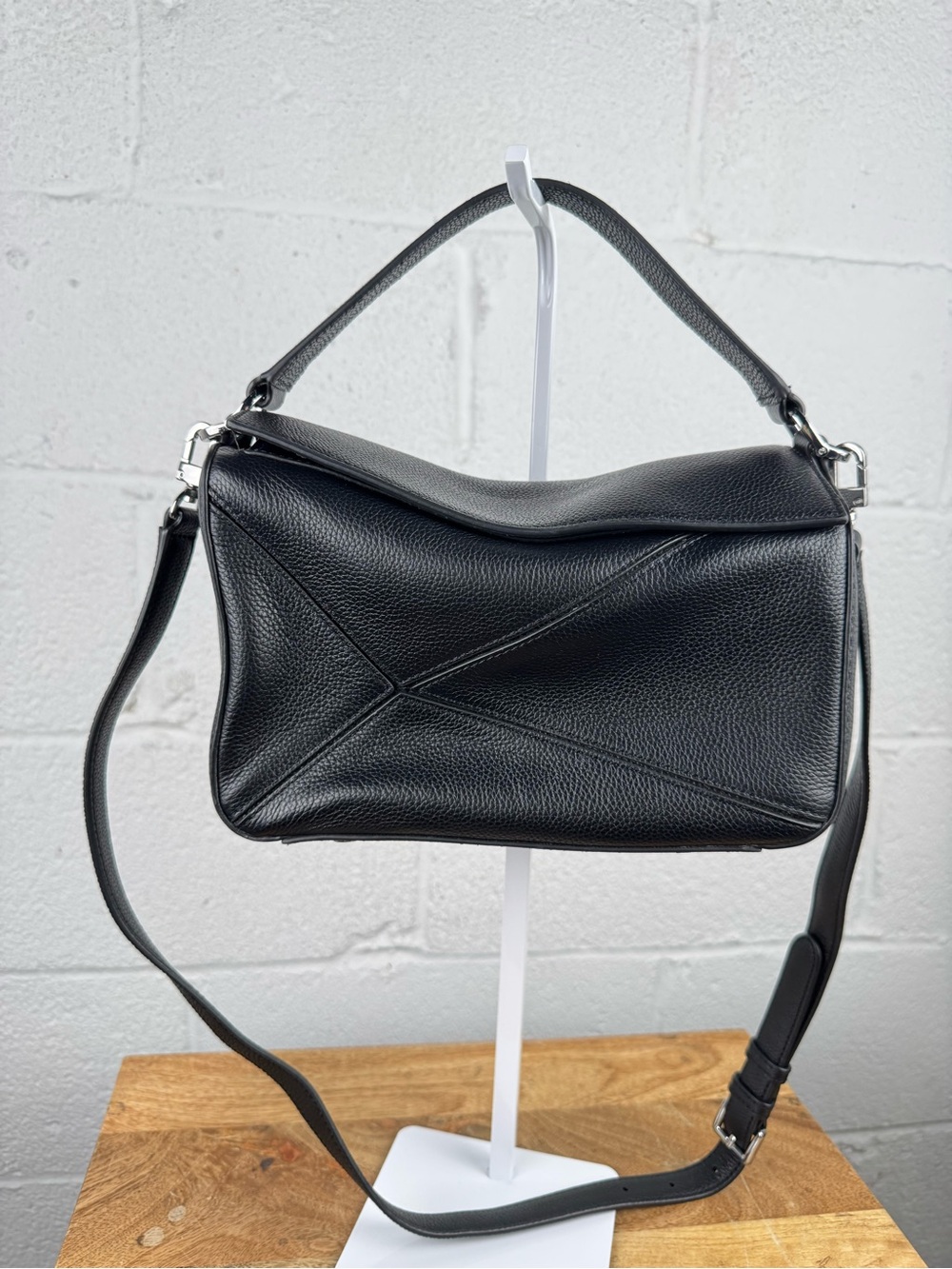 Quince Sabine Crossbody Black Leather Patchwork Top Handle Shoulder Bag